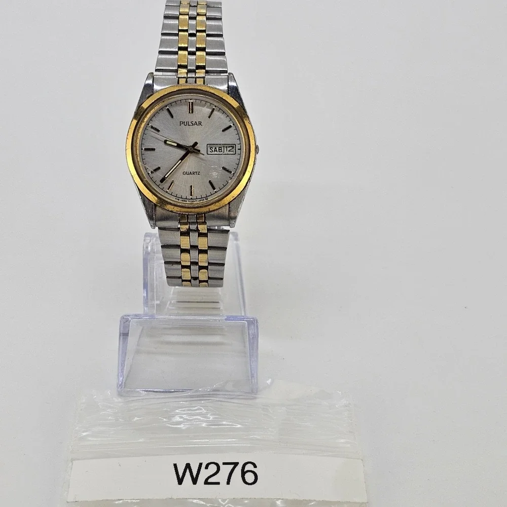 VTG Pulsar Men's Watch 35MM Gray Dial Day Date Two Tone Band 7.5